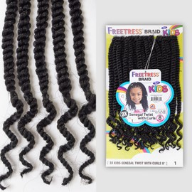 FreeTress Crochet Braids 3X Kids Senegal Twist with Curls 8" (1-PACK, 30)