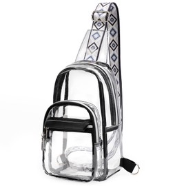 TINYAT Clear Sling Bag for Women Clear Crossbody Bag Stadium Approved Backpack Transparent Shoulder Chest Bag for Concerts,Black