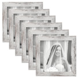 TOFOREVO 5x5 Picture Frames Set of 6 Distressed White Wood Grain Photo Frame for Gallery Wall Mounting or Tabletop Display