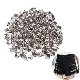 COHEALI 200pcs 10mm Square Metal Studs Spikes for DIY Punk Shoes, Belts, Clothing Decor, Silver Rivet Nailhead Accessories for Leather Craft Projects
