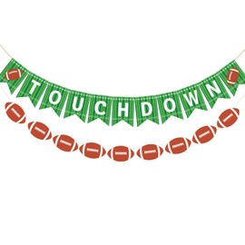 Doumeny 2Pcs Football Touch Down Burlap Banner Felt Football Banner Garland Sports Theme Party Banner Rustic American Football Hanging Banner Football Bunting Banner for Football Theme Party Decor