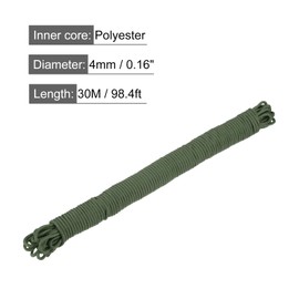 QUARKZMAN Polypropylen-Seilgeflecht 30M/98.4ft 3/16" 4mm Dunkelgrün für den Innen- und Außenbereich Camping Wäscheleine