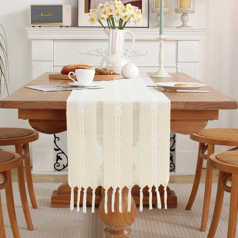 Cenebonxy Rustic Boho Table Runner, Farmhouse Table Runners 36 Inches