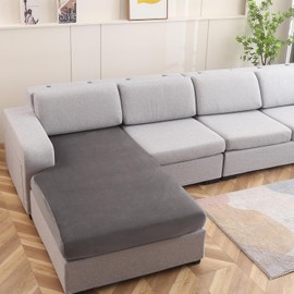 NeColorLife Couch Cushion Covers for sectional Sofa Velvet Oversized Chaise Cushion Cover Couch Covers for Extra Large Chaise Lounge (1PC X-Large Chaise Cover,Grey)