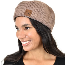 C.C Soft Warm Cable Knit French Style Beret Bonnet Hat, Taupe
