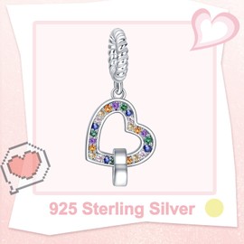 Famuan Charms Pendant 925 Sterling Silver for Women Fits Bracelets Gold Key Blue Chameleon Cat Pearl Mother's Day Birthday Christmas Gifts for Girls Friends, Silver, Zircon