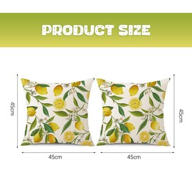 XFSRG Pack of 2 Boho Cushion Covers, 45 x 45 cm, Linen Decorative Cushion Covers with Lemon Pattern, Printed Cushion for Sofa, Living Room, Decorative Cushion (White, Lemon, 45 x 45 cm)