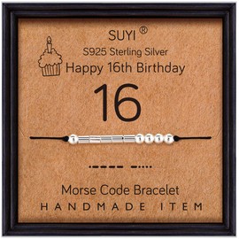 Suyi Morsecode Bracelet Birthday Gifts for Women Sterling Silver Bracelet Birthday Jewellery for 12 13 14 15 16 17 18 19 20 21 25 30 40 50 60 70 80, Sterling Silver, No information,