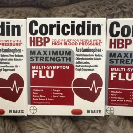 Coricidin HBP 3 x Coricidin HBP Maximum Strength Multi Symptom Flu Relief 10ct 05/25 FREE SHIP
