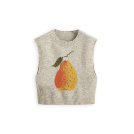 CIDER Women’s Knit Wool-Blend Sleeveless Pear Graphic Sweater Vest Tank Top: Khaki, XXS