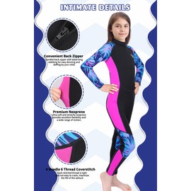 Yikayin Kids Wetsuit Full Length, 2.5MM Teens Diving Swimming Suit Back Zipper, Boys Girls Neoprene Wetsuit for Swimming Diving Snorkeling Surfing SUP - Purple Teens XS