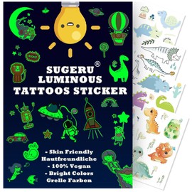 Sugeru 100 + Tattoos Children's Skin-friendly, Luminous Tattoos Stick-On Stickers Kids, Children's Tattoo Boys Girls, Party Bag Children's Birthday Party / Soybean Extract - Natural Ingredients