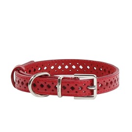 Dogdom Adjustable Leather Dog Collar for Small Dogs – Soft, Breathable Cowhide with Gift Pouch, Fits 12.5–17.75", Ideal for French Bulldogs, Dachshunds, Corgis (Red)