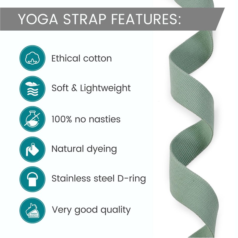 Yoga Studio Yoga Strap, 2.5m (8.2ft) Extra Long Durable Organic