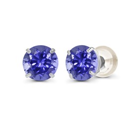 Genuine 14K White Gold 4mm Prong Set Round Natural Tanzanite December Birthstone Stud Earrings