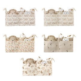 Lily Brown Cribs Storage Bag Baby Bedside Hanging Storage Bag For Drool Bibs Diaper Multifunctional Hanging Pocket Cotton Organizer Cotton Material