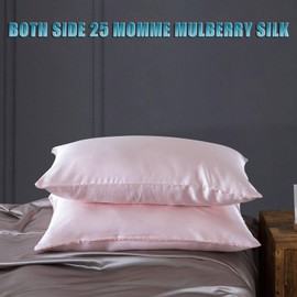 ZIMASILK 25 Momme 100% Mulberry Silk Pillowcase for Hair and Skin,Both Sides Natural Silk,Hidden Zipper Closure,1 Pc Gift Box (Pink, Standard 20''x26'')
