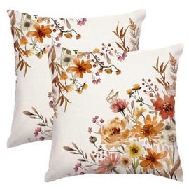 RABUSOFA Fall Pillow Covers 20x20 Inch Set of 2 Rust Floral Thanksgiving Autumn Decor Harvest Outdoor Throw Cushion Cases Seasonal Fall Farmhouse Decorations for Home Couch