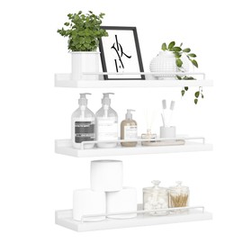 RYOFOBETTO Floating Shelves for Wall Decor, White Shelves for Bathroom, Living Room, Bedroom, Picture Frames, Plants, Kitchen (Set of 3)