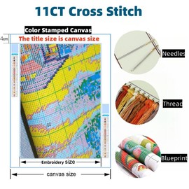 DIY Stamped Cross Stitch Kits Stained Glass Circle Shape Autumn Pumpkin 11CT Needlepoint Embroidery Counted Cross Stitch Kits Art Craft Wall Decor 35x35cm(6)