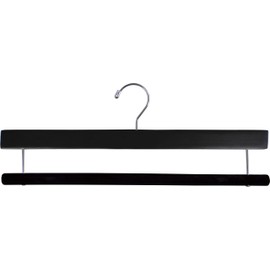 Premium Black Wood Pant Hanger with Black Velvet Non-Slip Bar Box of 12