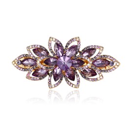 EVER FAITH Bridal Party Hair Barrette Clip, Gorgeous Marquise Rhinestone Crystal Flower Leaf Hair Accessories for Women Purple Gold-Tone