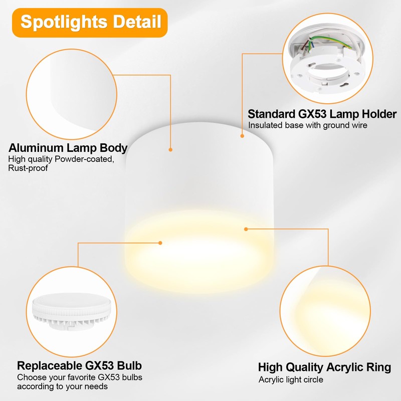 URing LED Surface-Mounted Spotlights, 3000 K Ceiling Spotlights, White, Includes