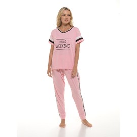 INSIGNIA Ladies Pyjamas Cotton Lounge Wear Sets (PInk Hello weekend, L)