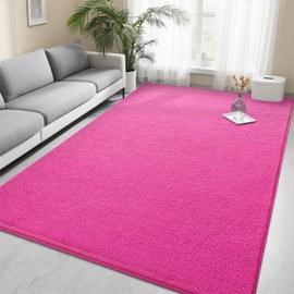 Foxmas 5x7 Area Rugs for Bedroom Living Room, Hot Pink Soft Thickened Memory Foam Carpet, Non-Slip Washable Indoor Modern Minimalist Shaggy Rug for Boys Girls Dorm Home Decor