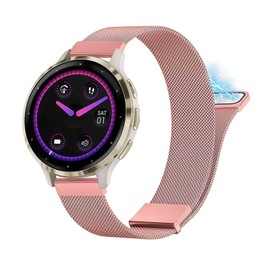 HAYONLIY Metal Bands Compatible for Garmin Venu 3S/Vivoactive 4S/Venu 2S/Vivomove 3S, 18mm Quick Release Magnetic Mesh Stainless Steel Strap for Garmin Forerunner 255s/Forerunner 265s Women