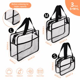 XEWEA XEWEA Clear Travel Toiletry Bags with Mesh Pocket, 3 Pack Large Small TSA Approved Transparent Makeup Bag for Men Women,Waterproof PVC Quart Organizer Kit with Zipper for Toiletries Airline Essentials