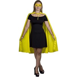 Adults Superhero Accessory Set - Yellow Cape and Matching Eye Mask - Mens Womens Superhero Villain Fancy Dress Costume Accessory Set