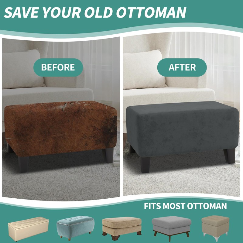 MAXIJIN Velvet Ottoman Slipcover Oversized Stretch Square Rectangle Footstool Slipcover