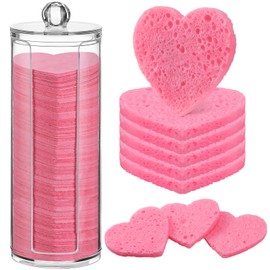 120 Pcs Compressed Facial Sponges with Container Heart Shape Face Sponge Natural Disposable Sponge Pads for Washing Face Cleansing Exfoliating Esthetician Makeup Removal (Pink)