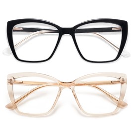 AMOMOMA Trendy TR90 Oversized Blue Light Reading Glasses Women,Stylish Square Cat Eye Glasses AM6031 C1+C7 1.5 x