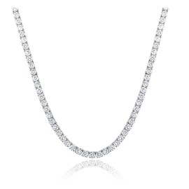 24 Inch Tennis Necklace 18K White Gold Plated | 4.0mm Round Cubic Zirconia Cut Faux Diamond Tennis Chain for Women and Men