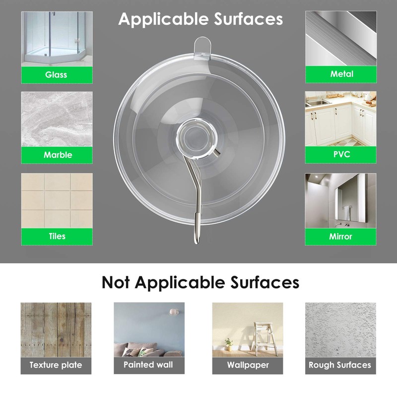 Hangerspace Suction Cup Hooks, 1.77 Inches Clear PVC Suction Cups