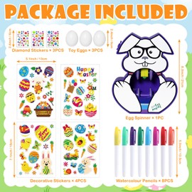 Joyesplay Easter Egg Decoration Set, Easter Eggs for Painting with Spinner, DIY Easter Decoration with 2 Sticker Packs, 3 Eggs & 8 Colours Pens, Easter Gift Children for Easter (Grey)