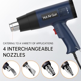 AHDXKUE Heat Gun, 2000W Hot Air Gun Kit 60℃-600℃ Dual Temperature Settings and Overload Protection, Heat Gun for Paint Stripping Heat Gun for DIY and Professional Use of Hot Air Gun (4 Nozzles)