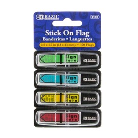 BAZIC Products Neon Page Marker Dispensers, Sticky Notes for Study Materials, Office Use, Sign Here & Neon Colored Page Markers for Books and Documents, 0.5x1.7, 100 Flags/Pack, 1-Pack