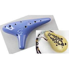 Great Deal! Focalink 6 Holes Alto C + 12 Hole Alto C Blue Glazed Ceramic Ocarina - Easy to Learn, Good for Beginner & Great Gift! Linn's Arts! (Blue/Beige W/Black Sign)