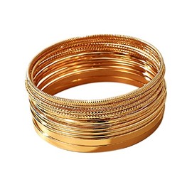 Fuqimanman2020 Boho Chunky Indian Multi Layered Stackable Textured Bangle Bracelets Set Faux Pearl Smooth Cable Bracelet Gold Tone for Women Wedding Jewelry-B