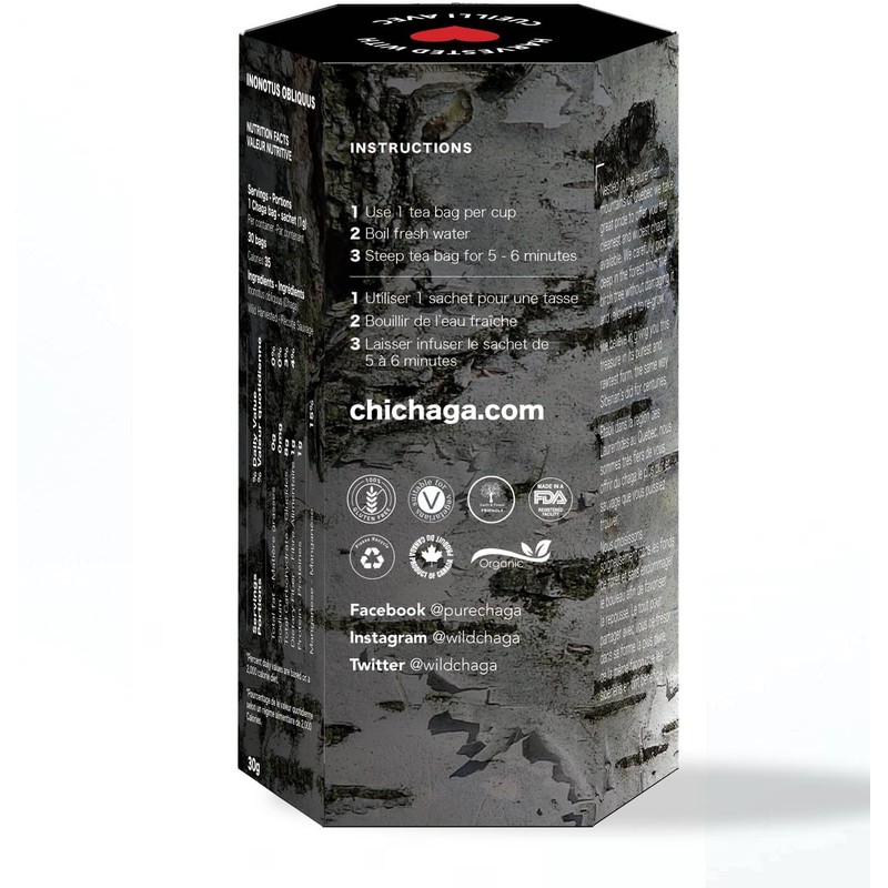 Premium 100% Wild Harvested Chaga Chai Blend - 30 Tea