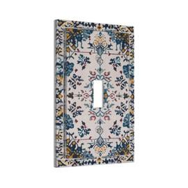 Spshian Vintage Boho Tribal Rustic Blue White Flowers Single Toggle Light Switch Covers Decorative 1 Gang Wall Plate Electrical Device Switchplate Dimmer Faceplate for Bathroom Decor