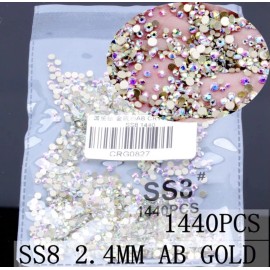 Crystal Super Glitter SS8 AB Gold Rhinestones Flat Back Nail Rhinestone 3D+1 free pencil