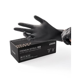 Lanon - Guantes desechables de nitrilo, 8 ml, negros, extrafuertes, con diamante, mecánico, alimentos, sin látex ni polvo, talla L, 100 unidades