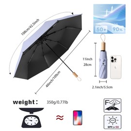 erised's bifrost Minimalist Nordic Style Small Sun Protection for Folding Umbrella 8 Ribs Travel Outdoor UV Protection Wooden Handle Suitcase Compact Pocket Umbrella Women and Children, purple