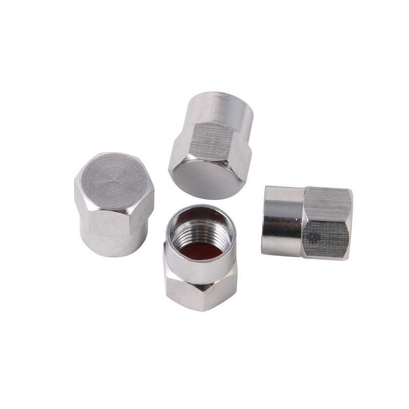 RockTrix - 4 Pieces - Silver Brass Valve Stem Caps