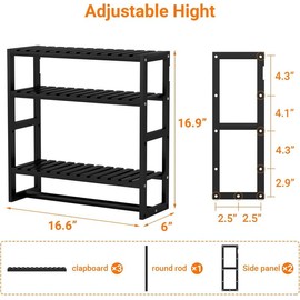 Towel Rack Bathroom Storage Shelves Over The Toilet with Towel Bar 100% Bamboo Adjustable Height Floating Shelf Wall Shower Shelf for Bathroom Kitchen Living Room Multi Usage (Black-1Pack)