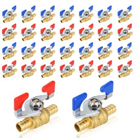 GUOFIS PEX Crimp Ball Valve with Butterfly,1/2-Inch PEX Full Port Shut-off Valve for Hot (Red) Cold (Blue) Water(15PCS Blue&15PCS Red)